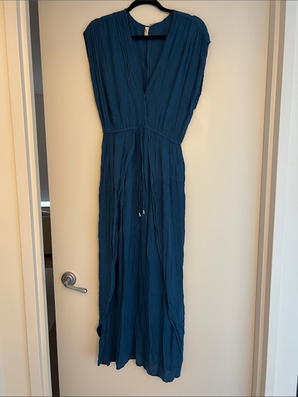 Elan Deep Teal V-Neck Maxi Cover Up with Waist Tie